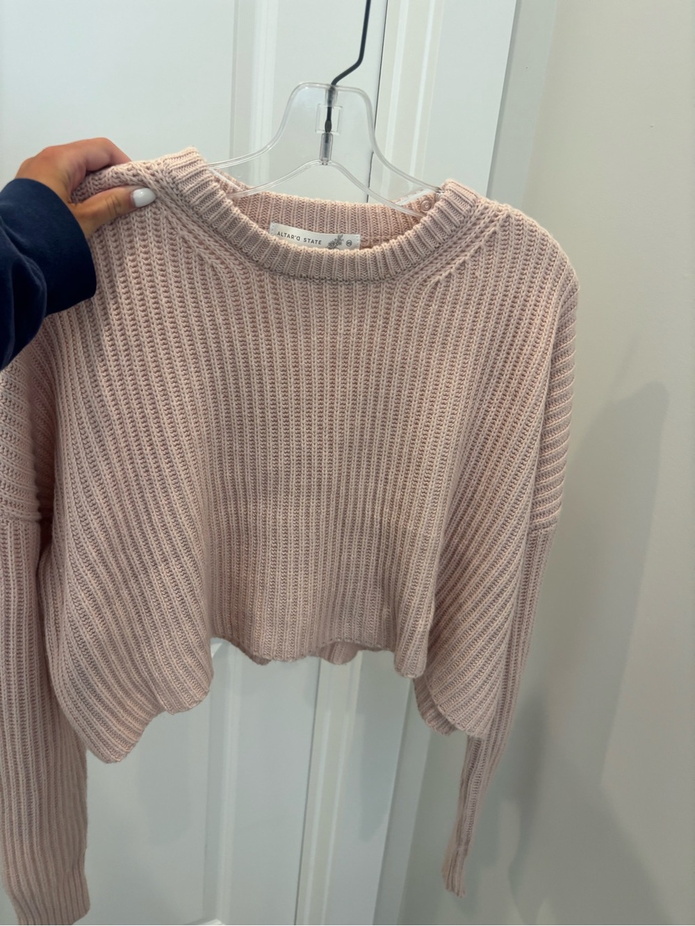 Altar'd State Cropped Ribbed Crew Sweater - Blush